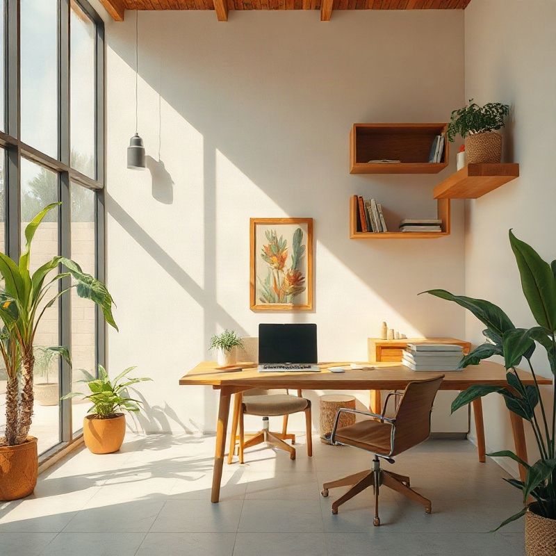 Pequeno espaço de trabalho organizado com luz natural